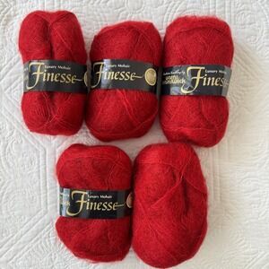 Brunswick Finesse Luxury Mohair Yarn 5 Skeins Geranium Red 40g Made in Scotland
